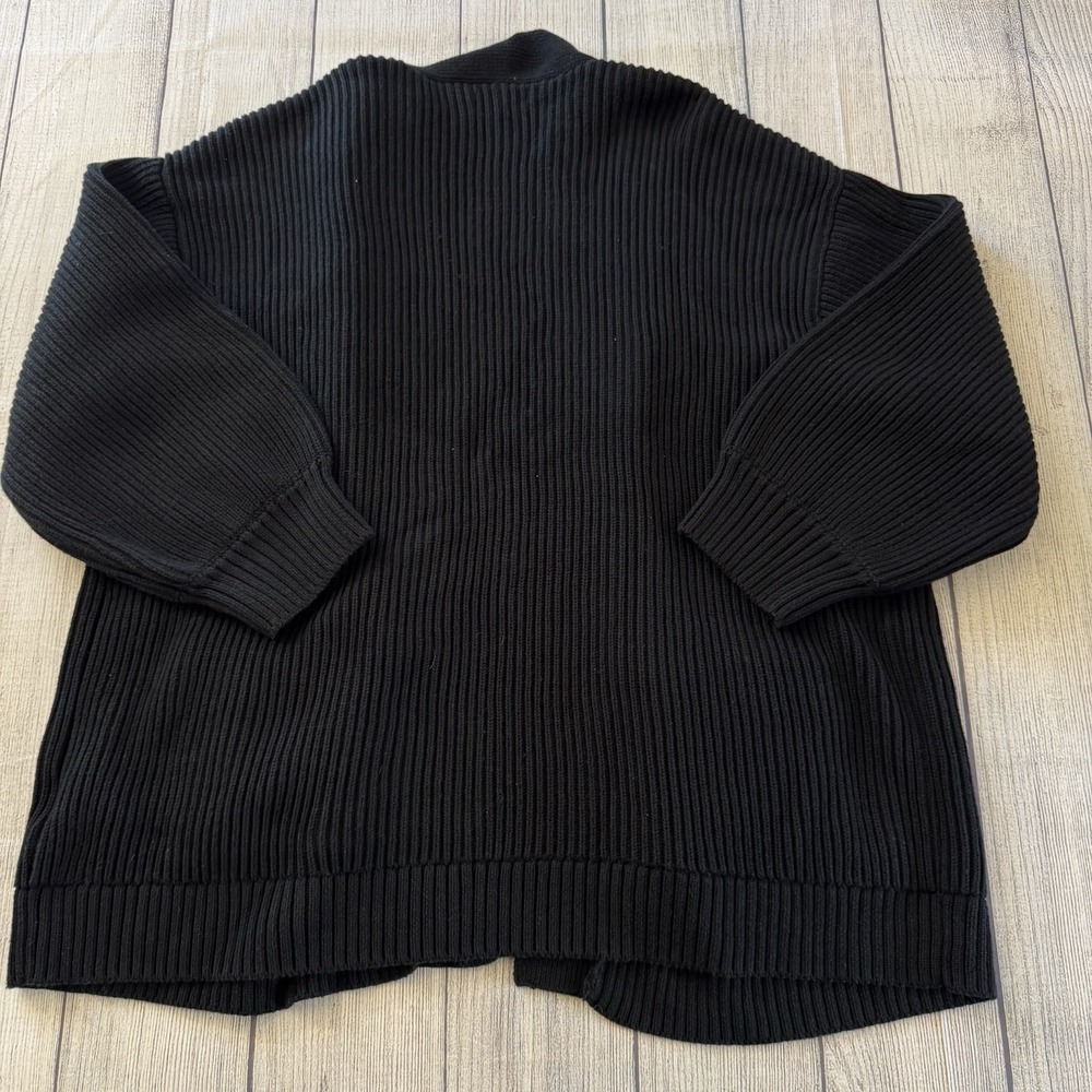 Quince Organic Cotton Oversized Rib Knit Cardigan Sweater Black 2X Plus Women's - Picture 8 of 8